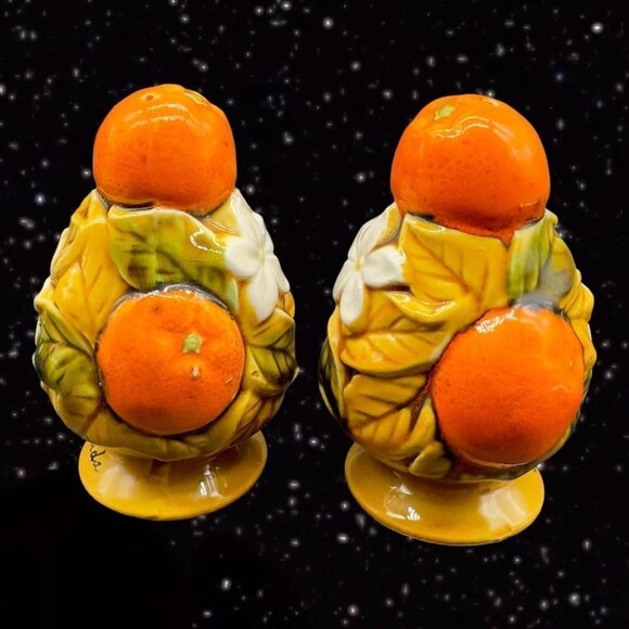 Ceramic Salt and Pepper Shaker Set 2 pcs Frutal Orange Florida Made In Japan 4”T - Picture 5 of 10